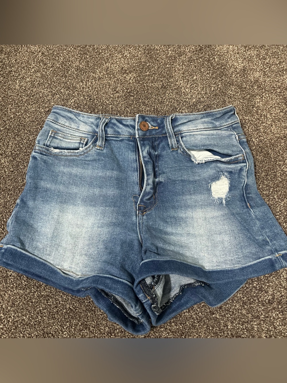 Vervet- High-Rise Distressed Denim Shorts - Blue